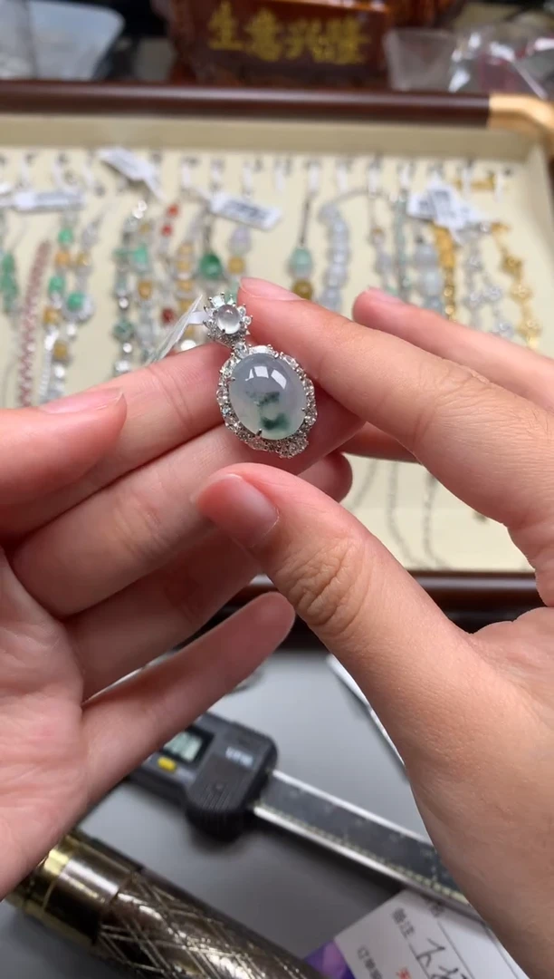 银S925镶嵌戒指翡翠吊坠8
