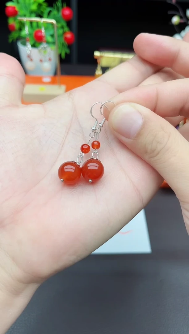 玛瑙/玉髓耳饰银S925镶嵌409000