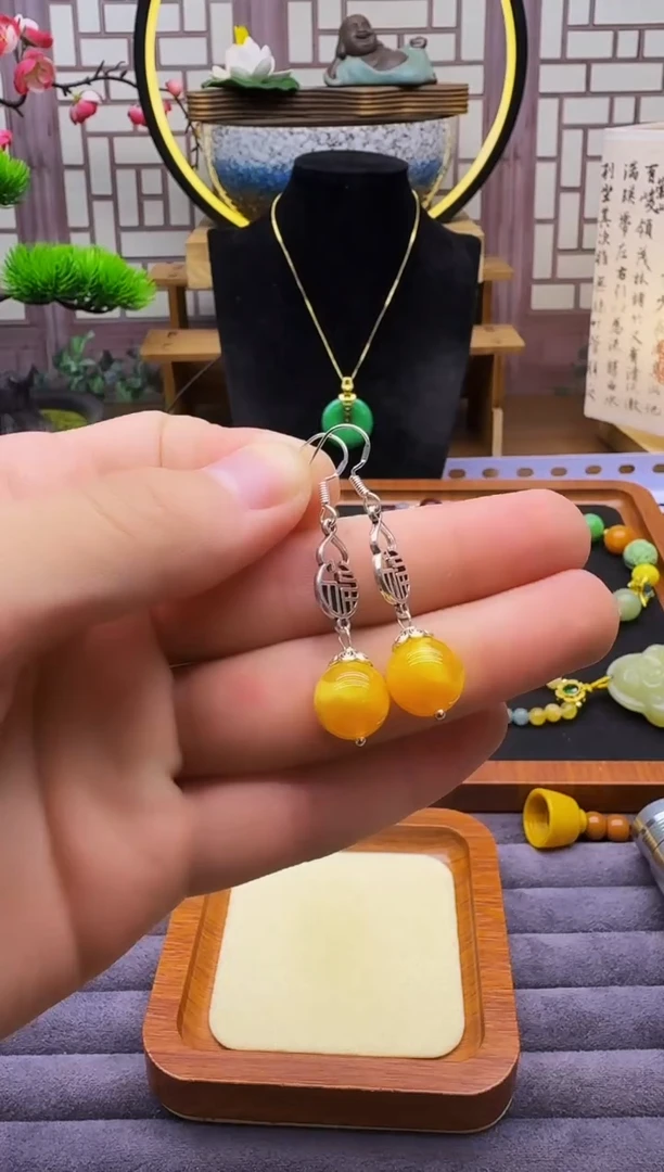 银S925镶嵌蜜蜡耳饰E57