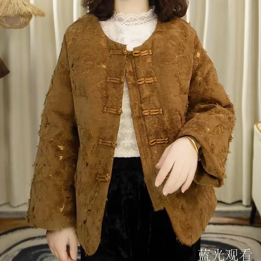 鲁云年小个子工厂店90新国标冬季新款复古盘扣白鸭绒羽绒服25-72