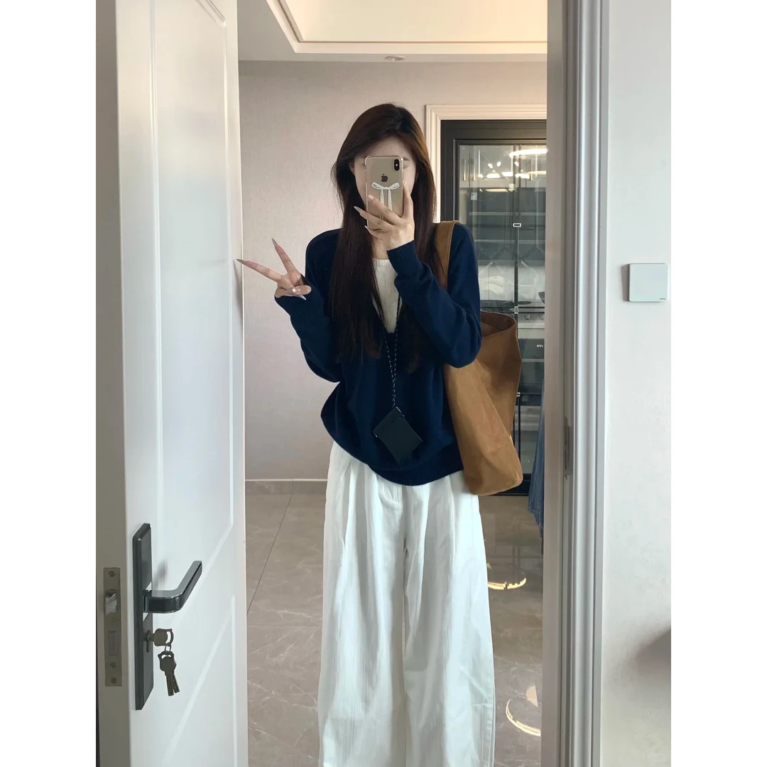 秋季减龄一整套穿搭冷淡系高级感独特别致针织上衣休闲裤两件套装