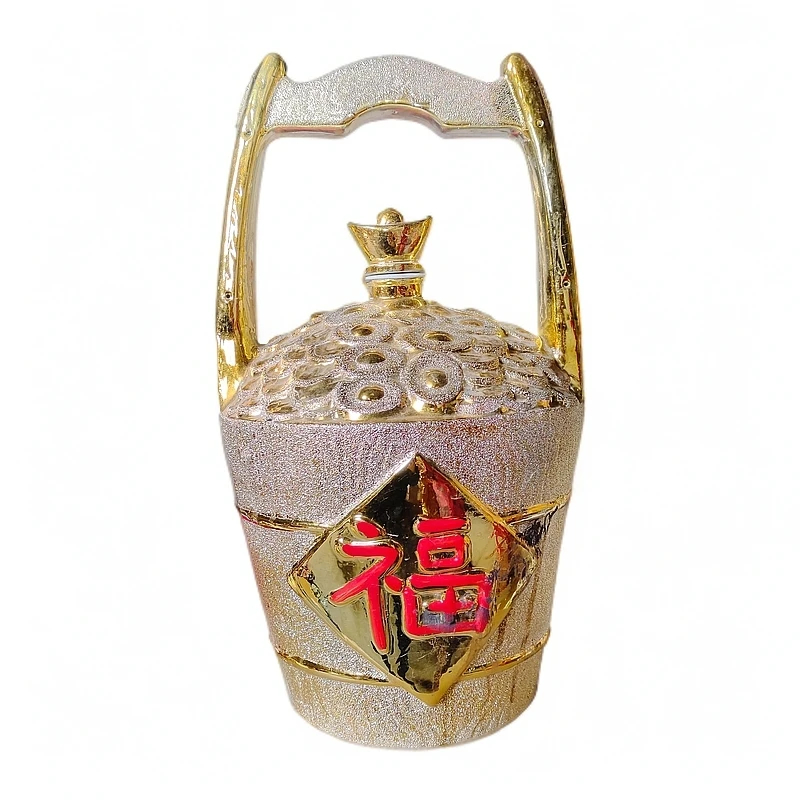 香得盛景德镇陶瓷 金桶摆件酒【简装发货】LQ52度5000