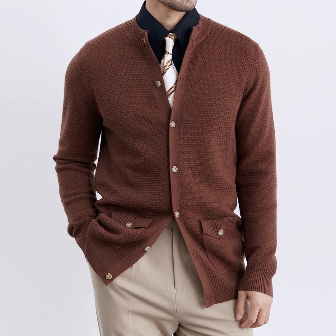 奥兰德保罗秋冬菠萝纹肌理感针织开衫男士复古多口袋高级感毛衣男