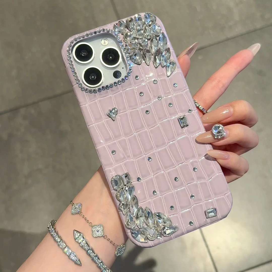 香芋紫鳄鱼纹闪钻适用于苹果iPhone17promax手机壳16名媛风15高级