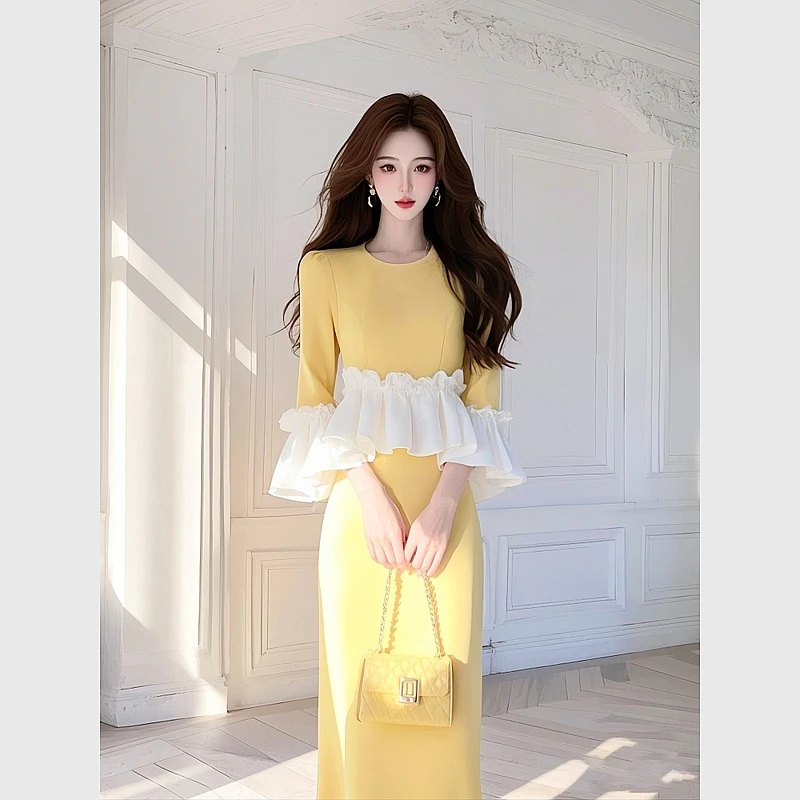 2025春季富家千金高级感气质百搭经典超好看黄色上衣半身裙套装女