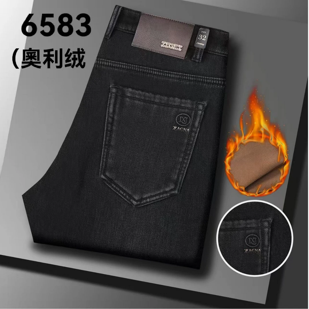 加厚加绒冬季款水洗牛仔裤修身男士弹力男裤