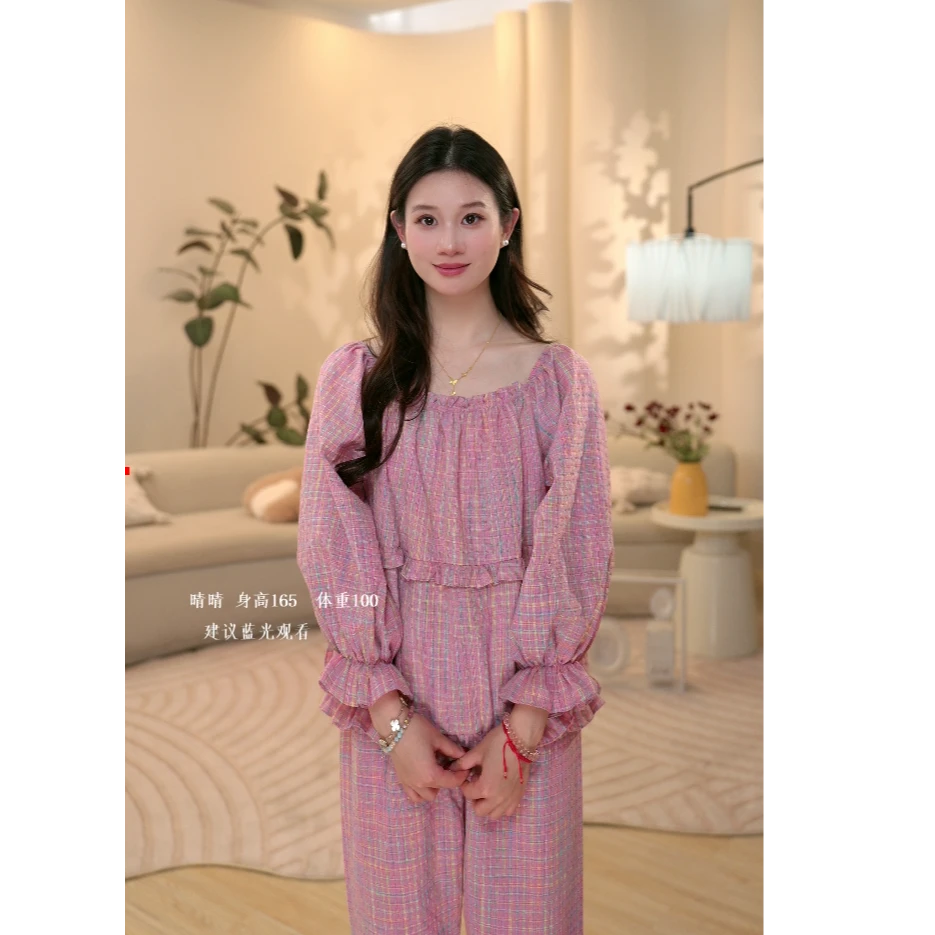 大菲【零绪唱片】春秋款薄款套装新款长袖长裤两件套家居服新