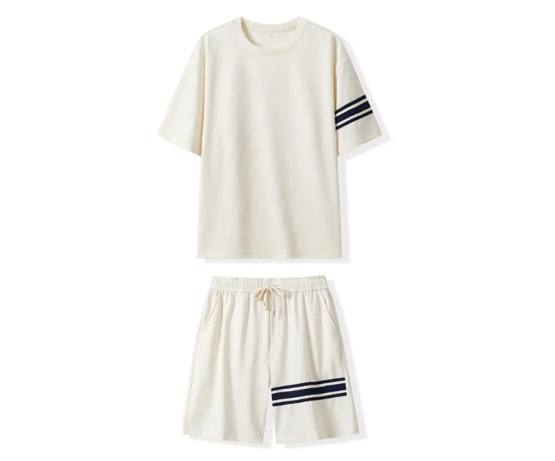 纪元梵男装拼接夏季男短袖短裤休闲套装圆领男士欧若精灵风2902