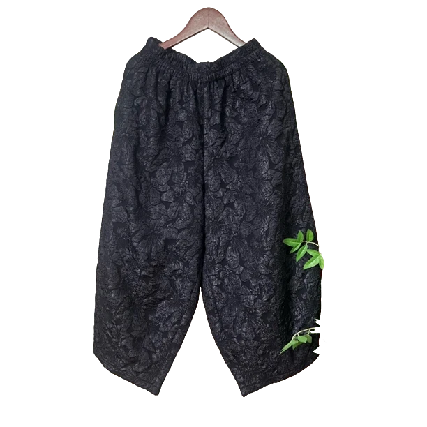 【佳佳】194新款浮雕裤子百搭舒适花包裤时尚洋气宽松直筒休闲黑色