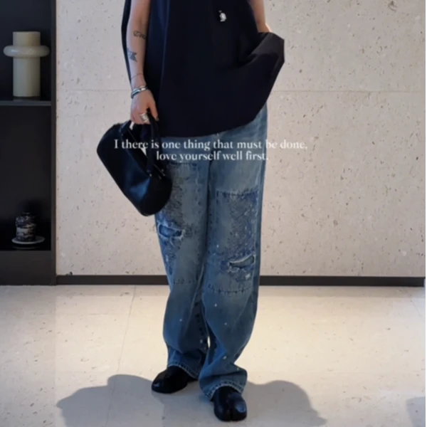 【DYMMXYMM】-早春极简风高级感乱线破洞牛仔裤-5SS6091