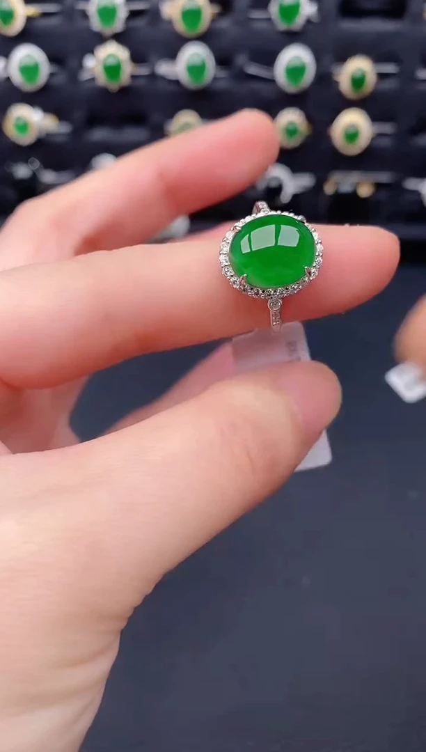银S925镶嵌戒指翡翠天然a货翡翠76