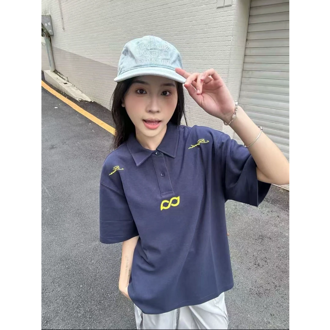 新款情侣基础绣花夏季全棉台球元素T恤宽松百搭复古学院风polo衫
