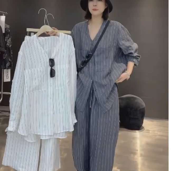 2025夏季新款网红同款洋气减龄气质时尚条纹套装两件套lx-re