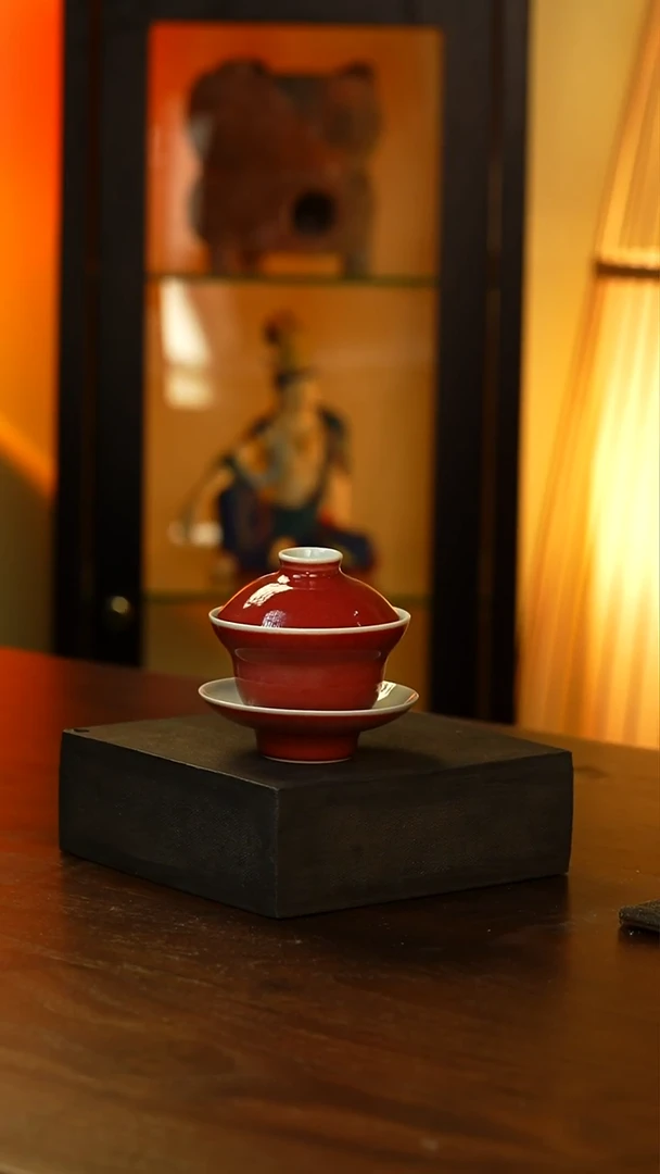 豇豆红三才葫芦盖碗