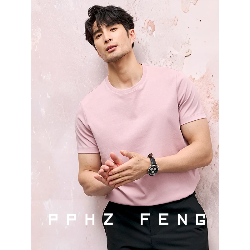 高品质夏季基础款 3.7%桑蚕丝长绒棉 耐洗纯色套头圆领短袖T恤男