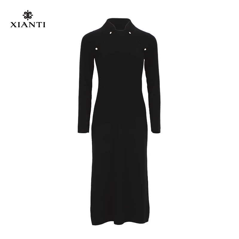 旗袍式美丽诺羊毛裙  XT-21828-11