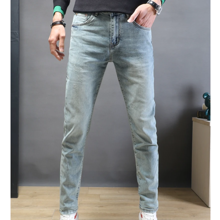 路约威格春秋潮牌牛仔裤男士弹力修身休闲小脚复古潮流时尚男裤