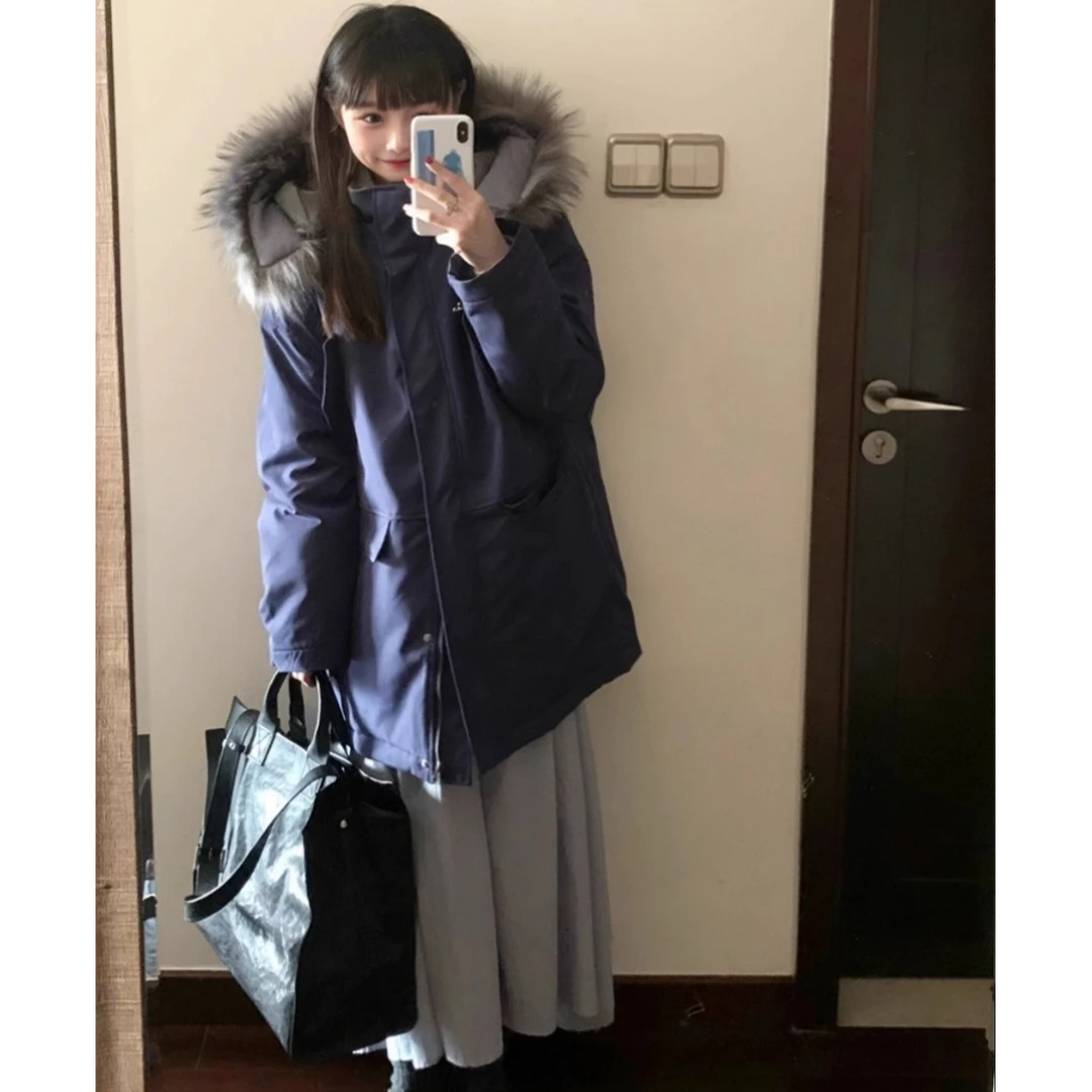 CaKm紫色派克羽绒棉服女加厚美式高级感中长款情侣工装棉服EMP715
