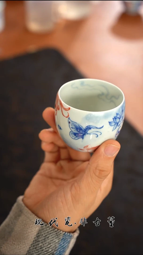 杯子陶瓷正春堂蝶恋花腰鼓杯B