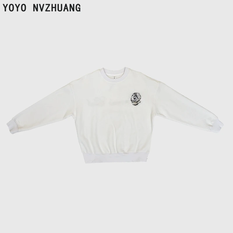 【卫衣】四季通用女冬季灰色刺绣慵懒卫衣情侣灰色复古百搭