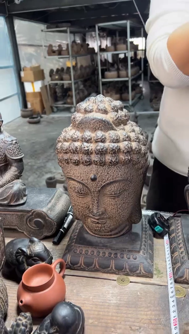 陶土大佛头+莲花底座