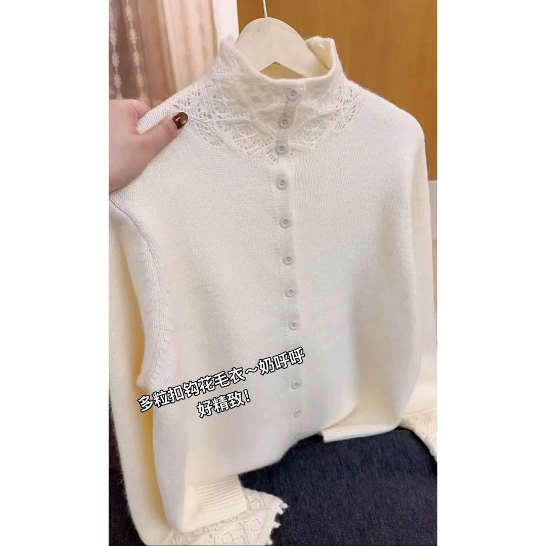 女装钩花镂空半高领毛衣针织衫秋冬新款大码巨好看漂亮小上衣毛衫