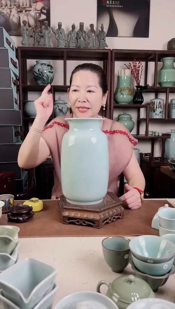 纯手工 粉青 折口瓶