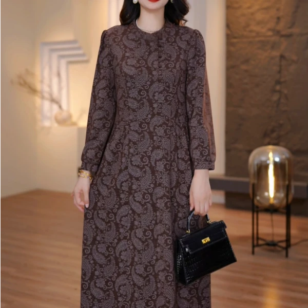 2025秋季新款加肥加大连衣裙大码女装显瘦遮肉减龄妈妈装FY-9257