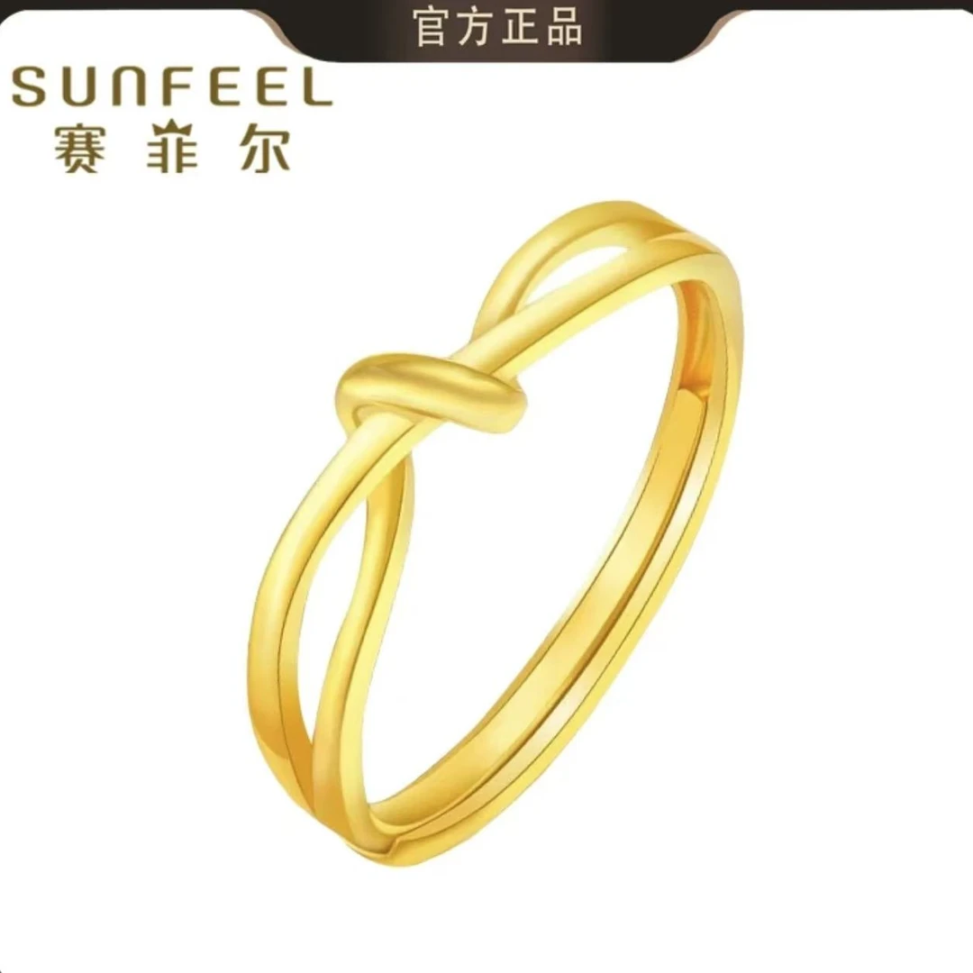 SUNFEEL/赛菲尔万足®足金同心结爱系成绳结黄金戒指简约大气时尚