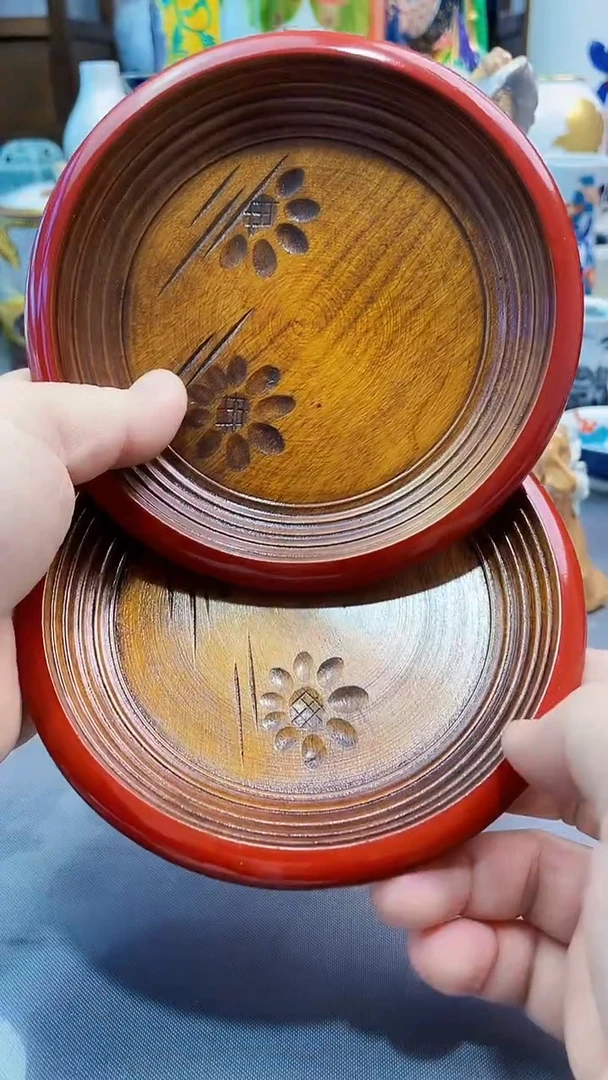 瓷片日产实木盘一对