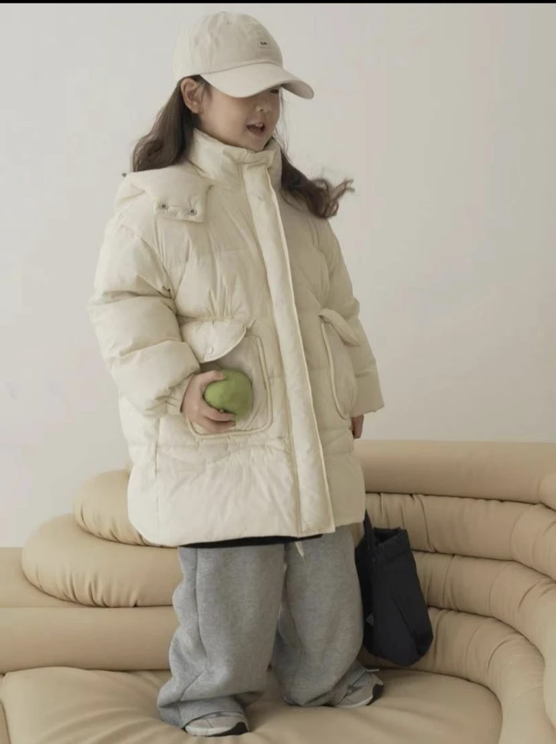 冬季大口袋收腰羽绒服可爱保暖中长款