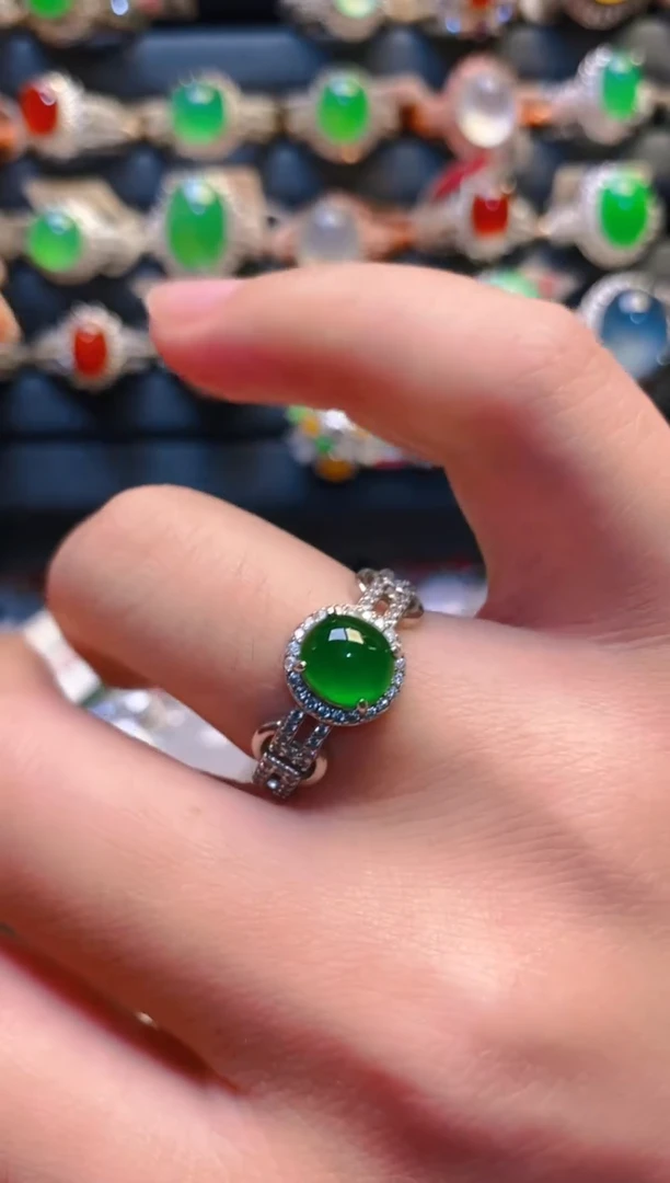 银S925镶嵌戒指翡翠天然