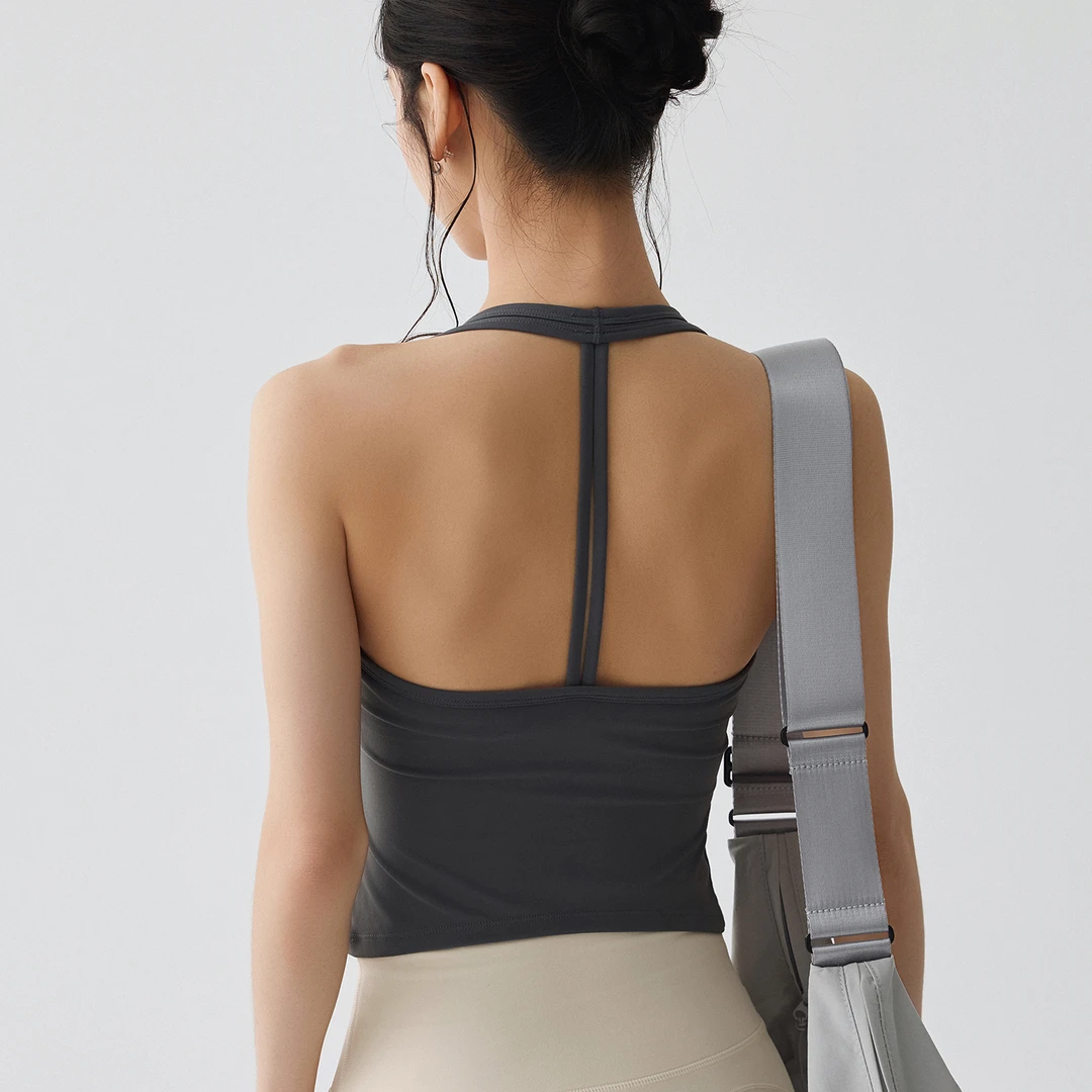 FTHJ挂脖运动背心防震聚拢美背跑步内衣带胸垫瑜伽服文胸健身衣