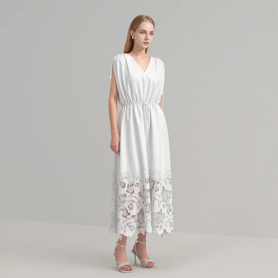 【粉丝专享】圣迪奥蕾丝气质白色轻奢夏季修身显瘦连衣裙S252Z1250