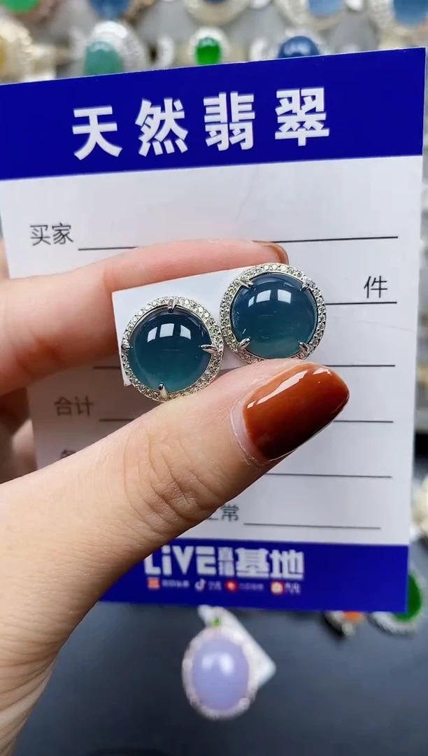 翡翠银S925镶嵌耳饰385