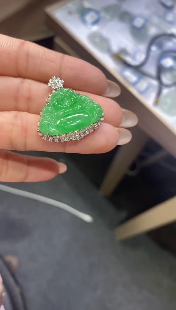 翡翠18K金镶嵌吊坠(不含链)佛公