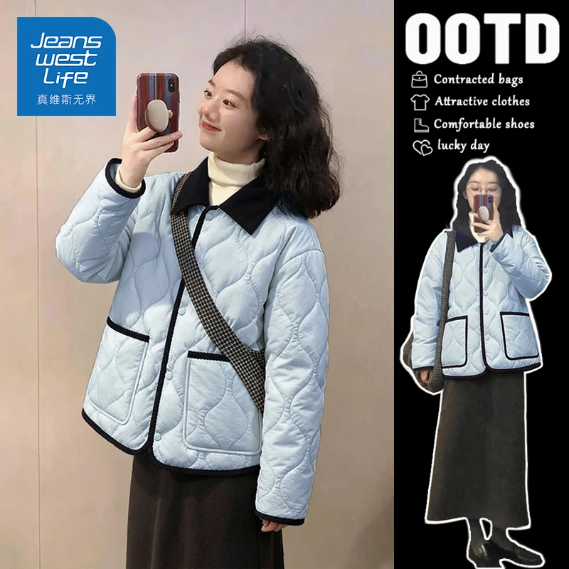 真维斯无界绗棉撞色翻领棉服轻熟风质感日常保暖外套通勤学院风女
