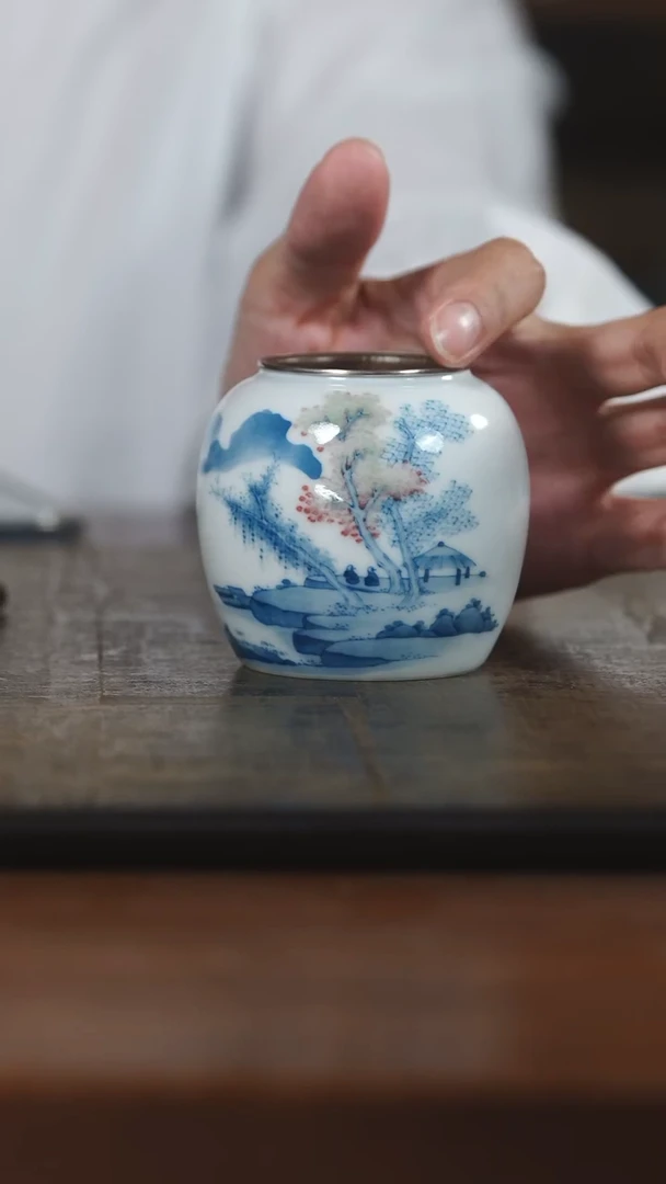 ?****.弥云斋青花釉里红建水