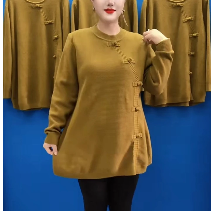 复古高档休闲大码针织衫上衣秋季女装中老年妈妈时尚洋气百搭毛衣