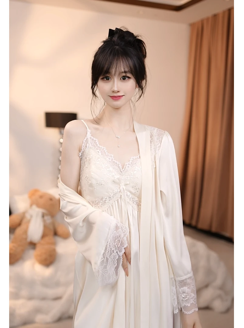 查理夫人【素纱】两件套性感蕾丝刺绣显瘦家居服时尚