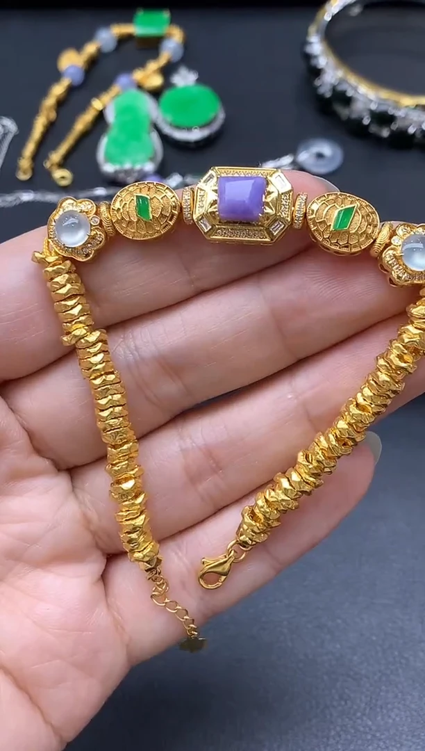 18K金镶嵌手链翡翠675-中国好珍宝