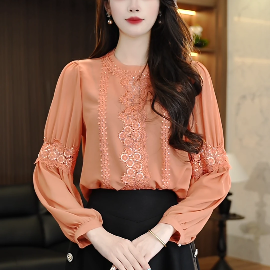 K250081-衬衫女长袖2025春夏新款时尚减龄高端显瘦系带上衣女