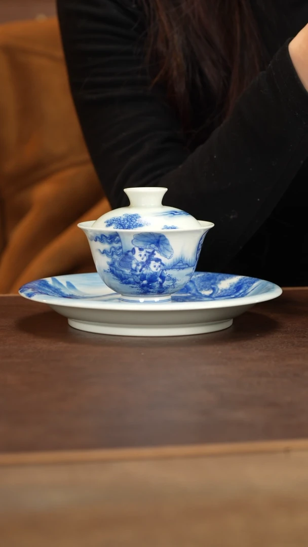 【闪购商品】晓剑窑青花童子壶承+童子盖碗