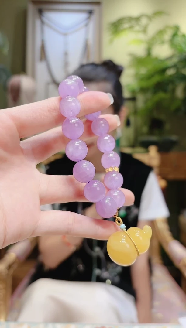 【闪购商品】锂辉石手串18K金镶嵌蜜蜡葫芦紫锂辉手串