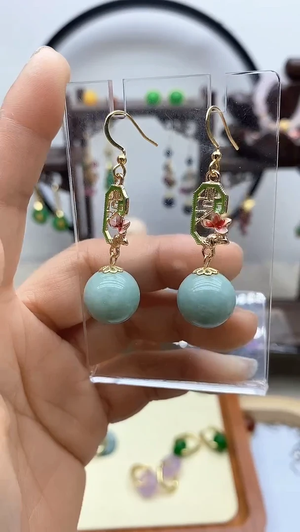 翡翠14K金镶嵌耳饰翡翠67