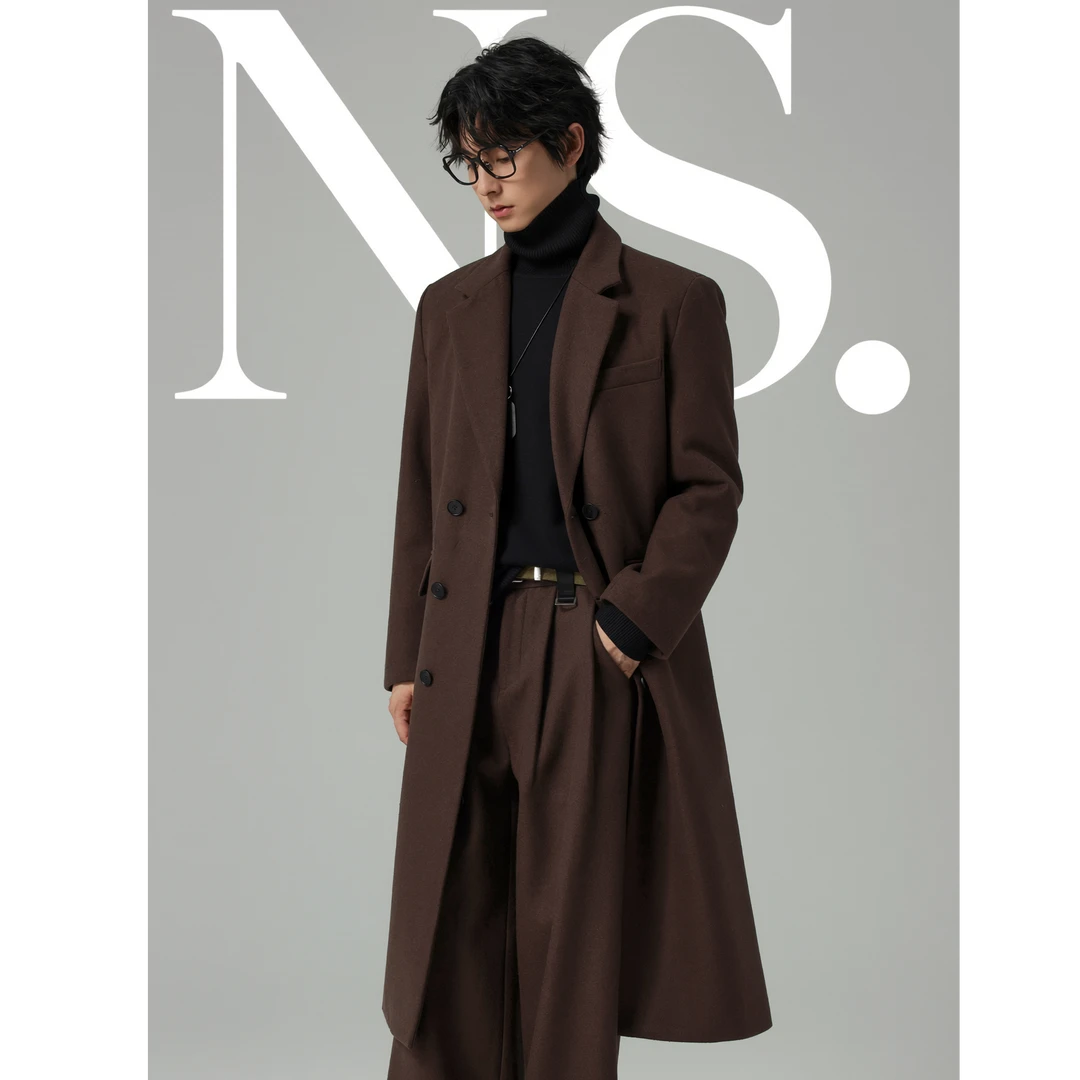 韩版正肩秋冬加棉加厚男士绵羊毛大衣过膝长款双排扣保暖呢大衣潮