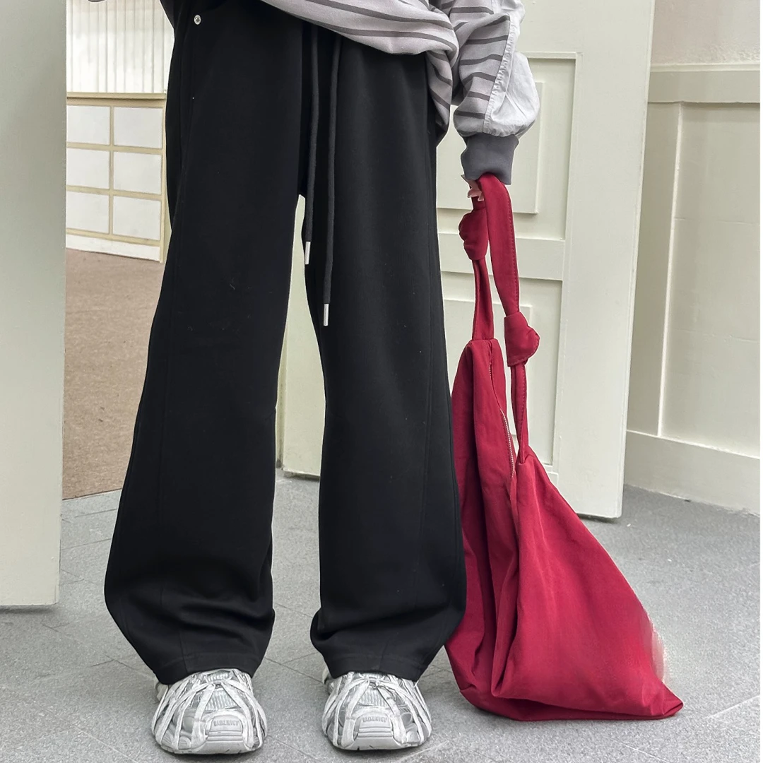 【鹿田】抽绳阔腿休闲裤女大童2025春季新款青少年休闲运动裤u820