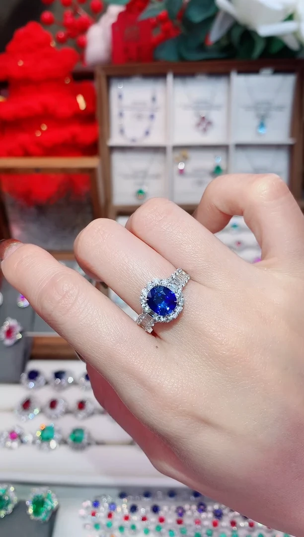 戒指蓝宝石18K金镶嵌2.04ct/天然宝石/七天无理由