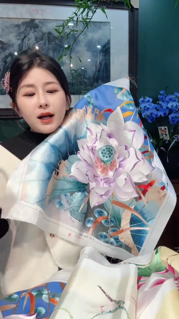 竖款非遗苏绣手工刺绣绣片