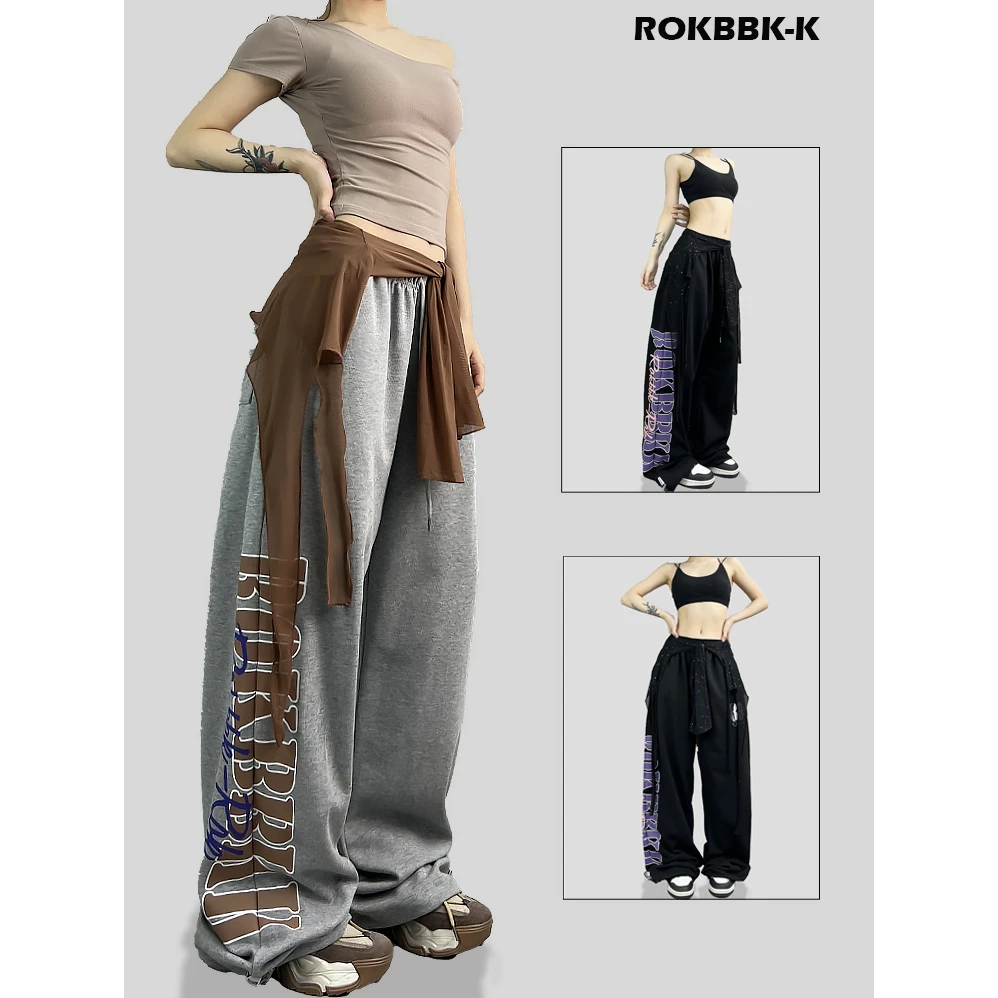ROKBBK-K/布韩辣妹腰带女爵士跳舞潮牌嘻哈hiphop运动女休闲长裤